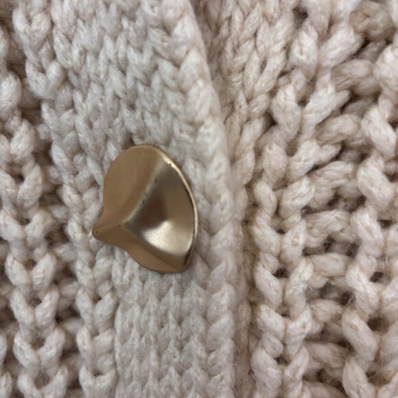 Zara Beige Chunky Knit Gold Button Cardigan Sweater Front Pockets Size Medium - Picture 4 of 8